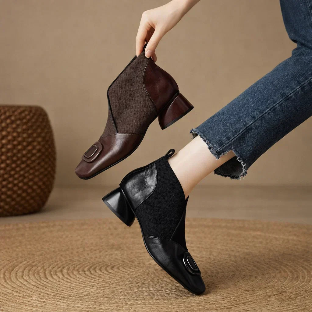 Square Toe Contrast Knit Panel Slip On Flats