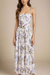 Floral Corset Straight Neck Spaghetti Strap Maxi Dress 3