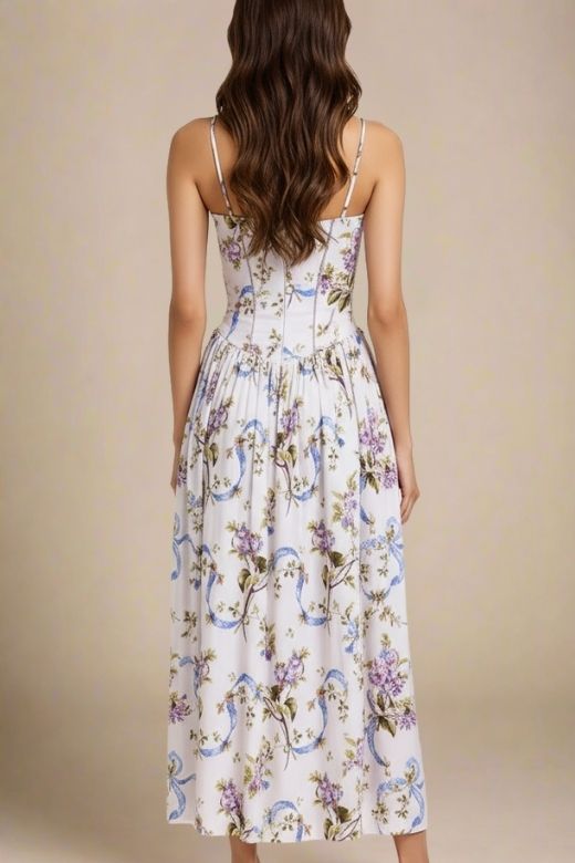 Floral Corset Straight Neck Spaghetti Strap Maxi Dress 2