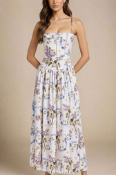 Floral Corset Straight Neck Spaghetti Strap Maxi Dress