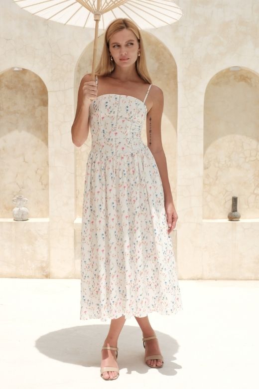 Floral Corset Straight Neck Spaghetti Strap Maxi Dress 9