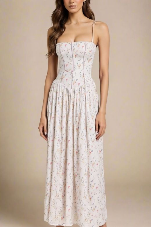 Tasmin Midi Dress - White Print