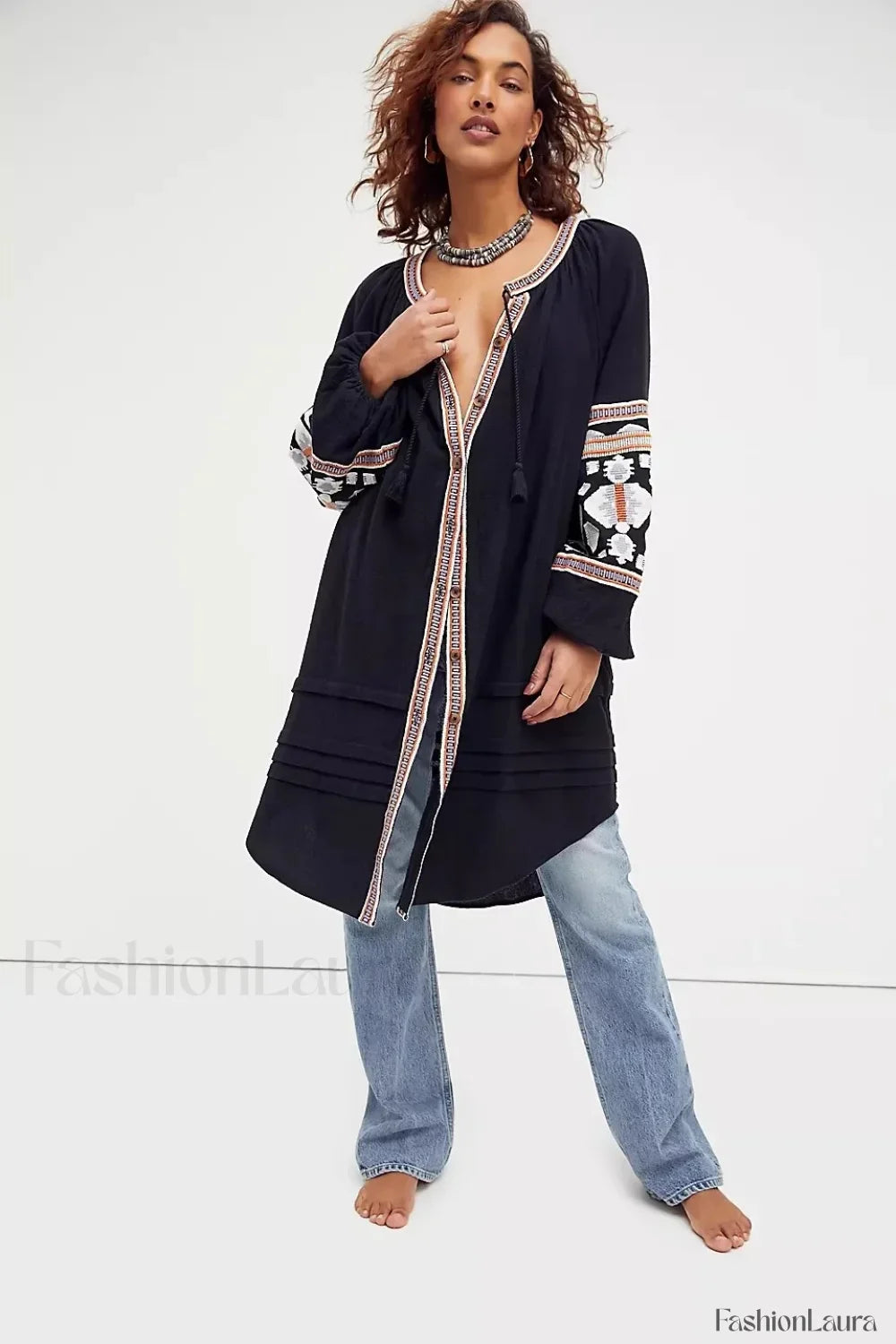 Tassel Lantern-Sleeve Boho Dress