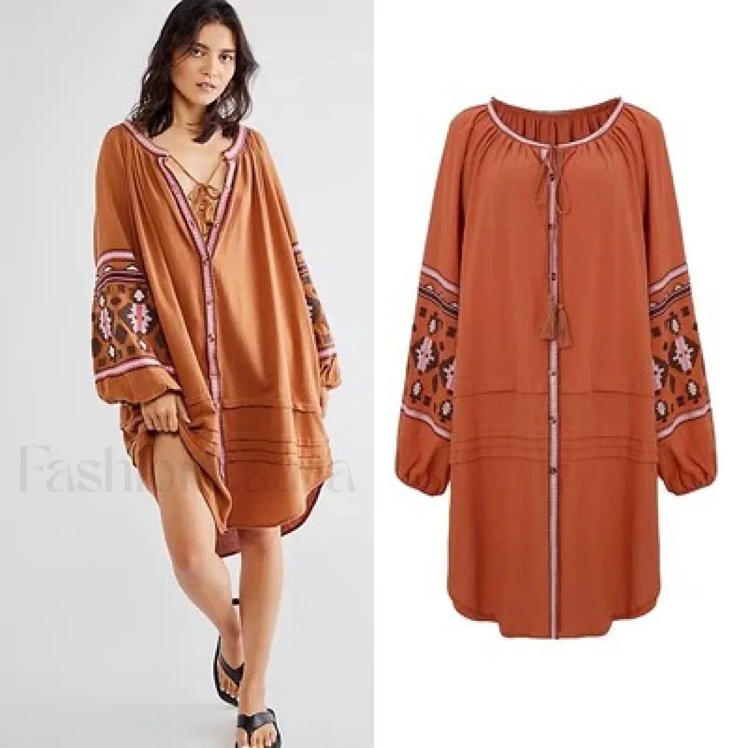 Tassel Lantern-Sleeve Boho Dress