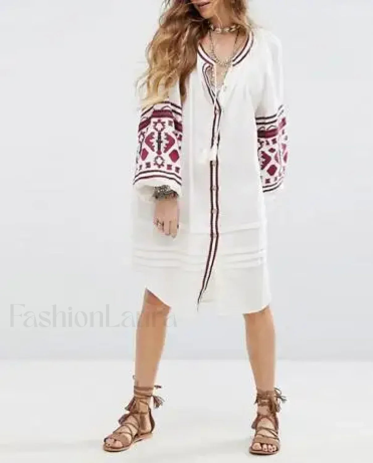 Tassel Lantern-Sleeve Boho Dress