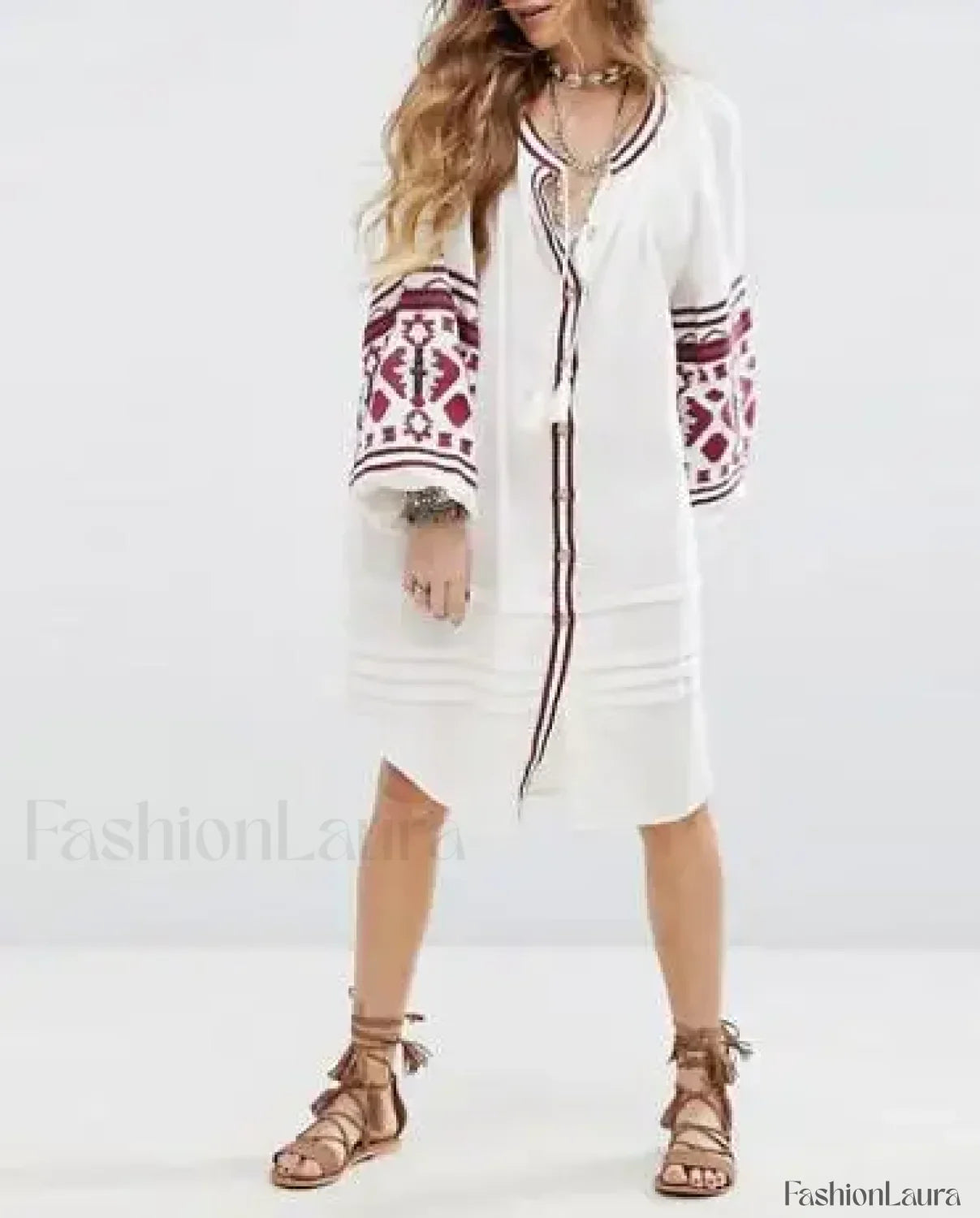Tassel Lantern-Sleeve Boho Dress