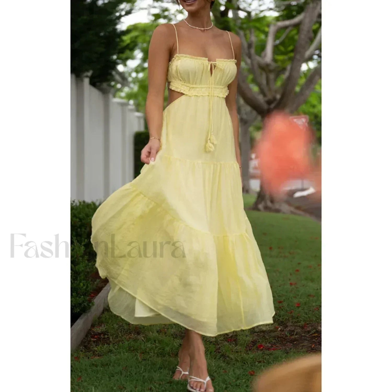 Tassel Tie-Up Cutout Midi Dress