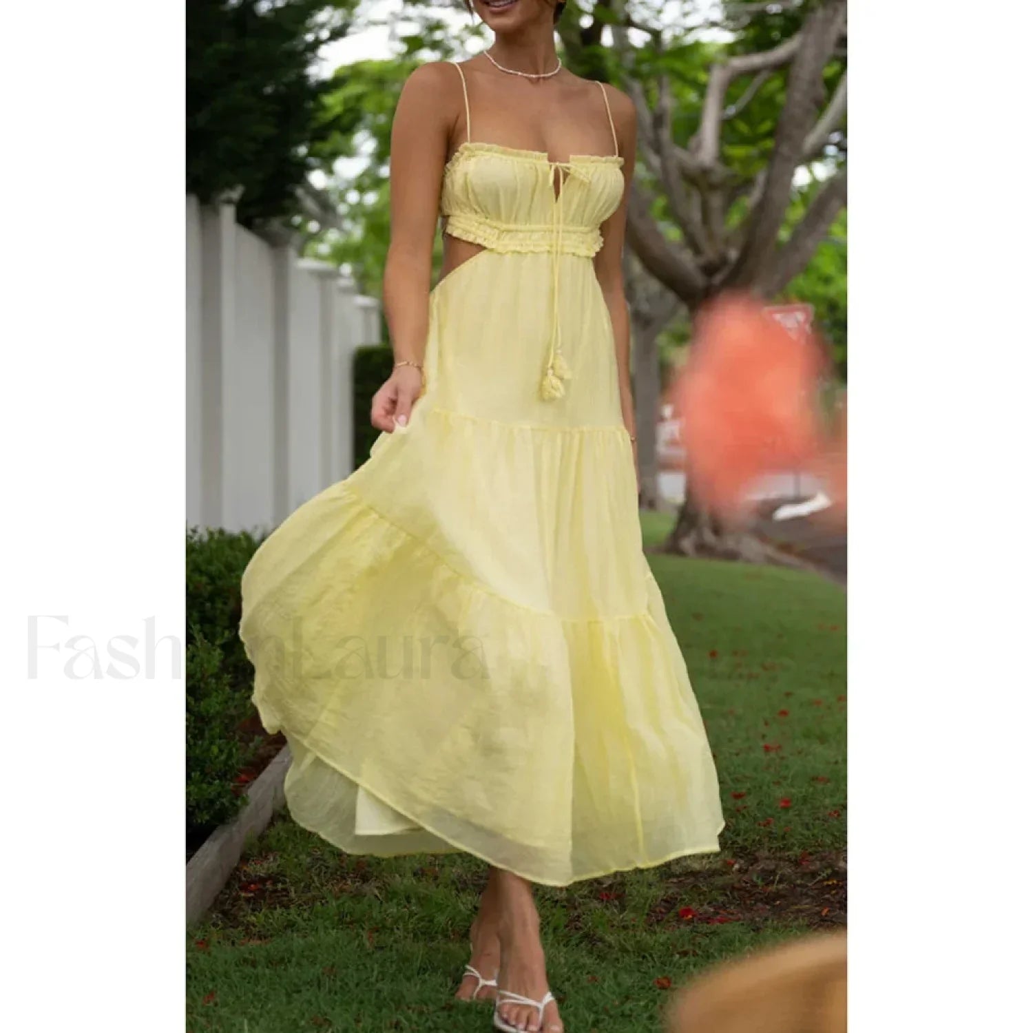 Tassel Tie-Up Cutout Midi Dress