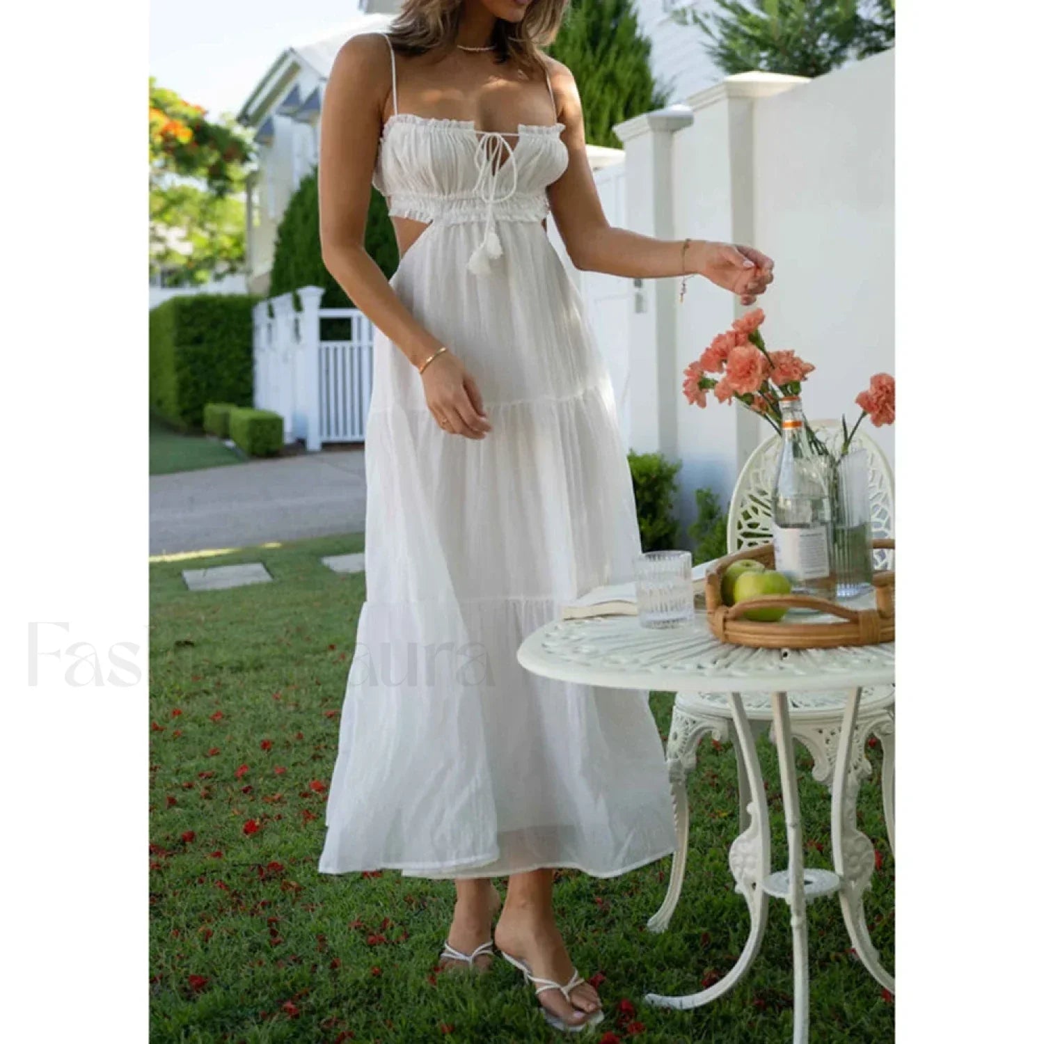 Tassel Tie-Up Cutout Midi Dress