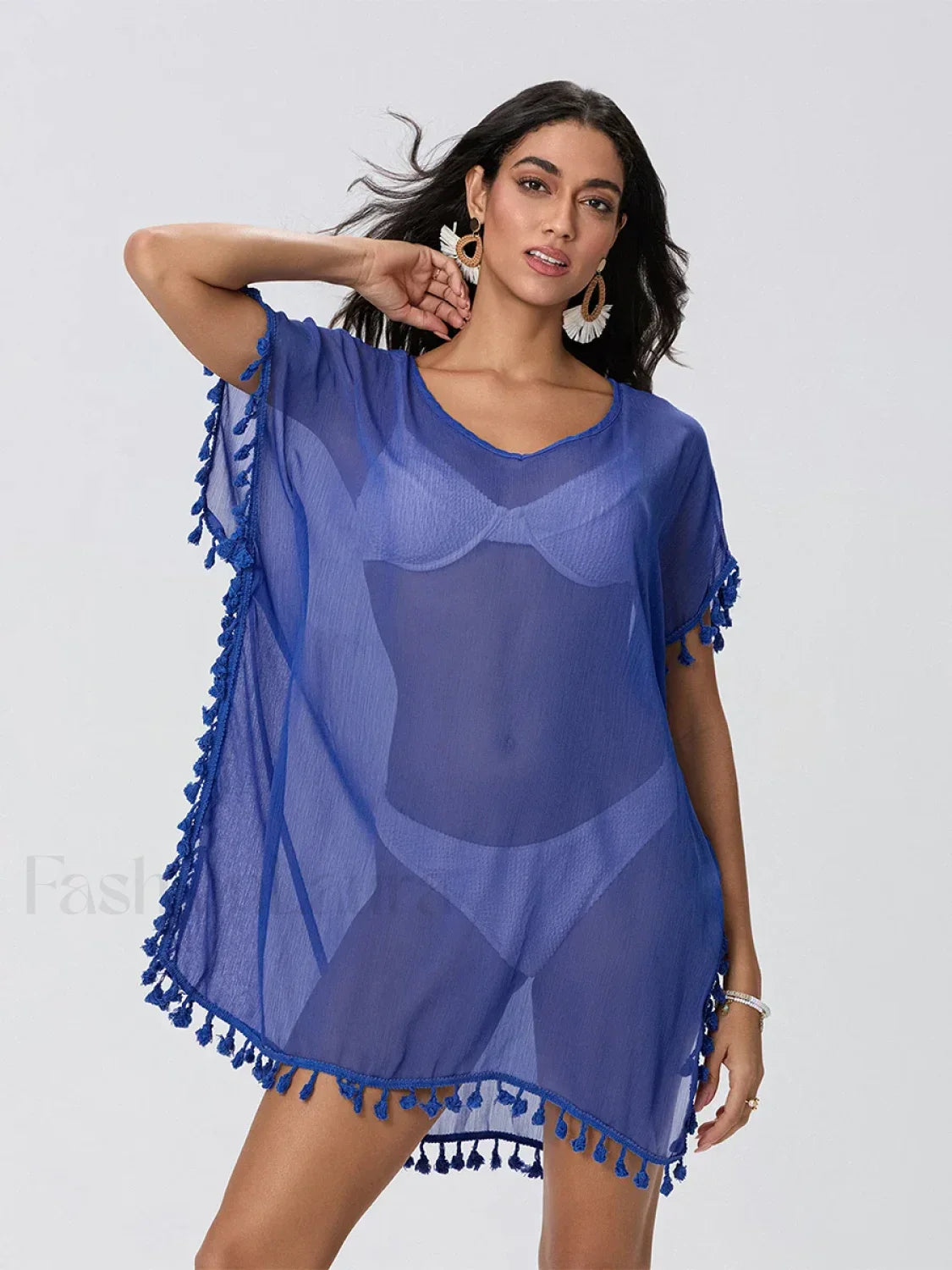 Tassel Trim See Through Cover Up