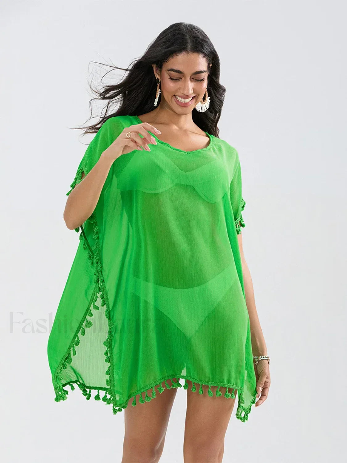 Tassel Trim See Through Cover Up