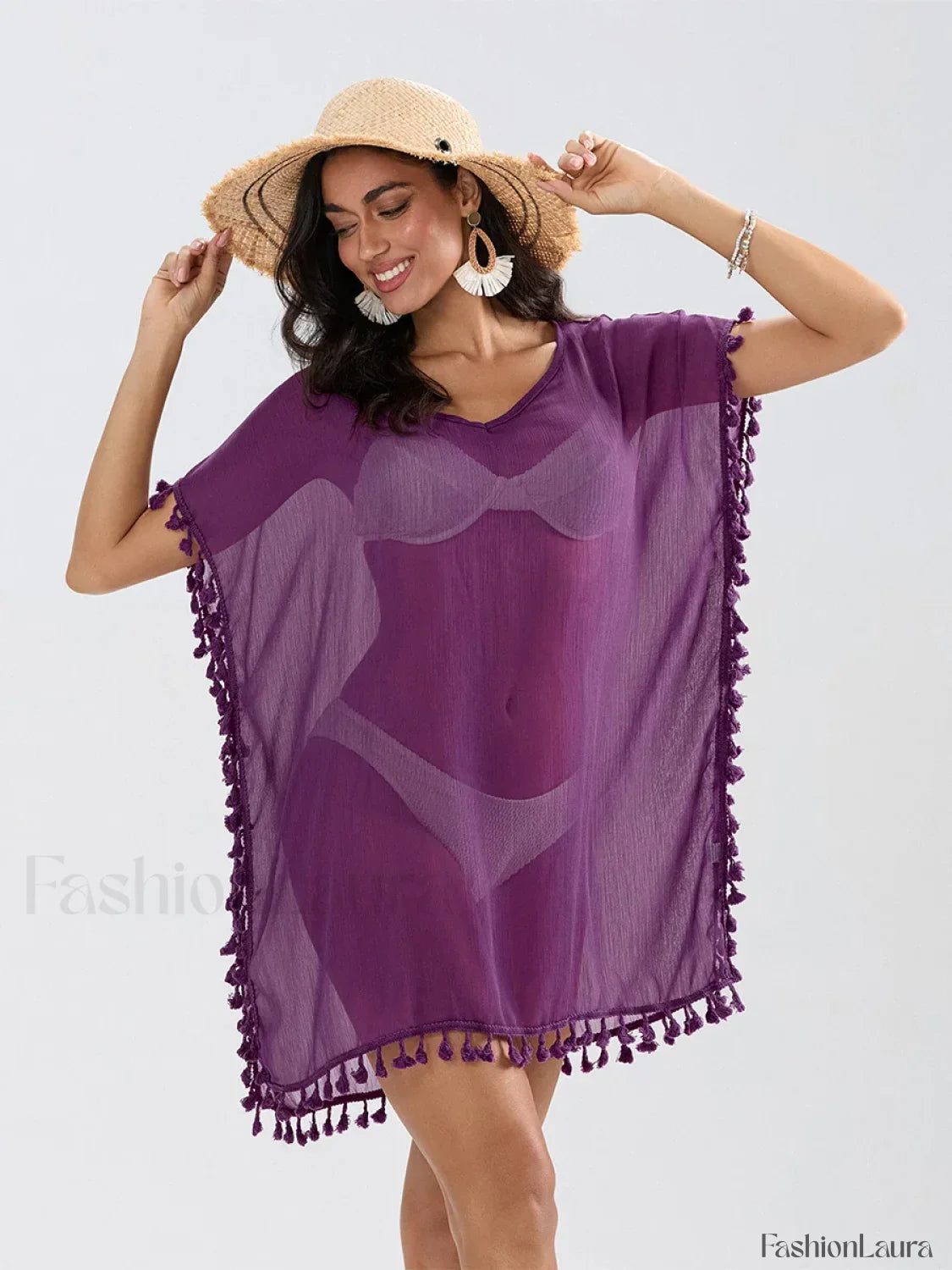 Tassel Trim See Through Cover Up