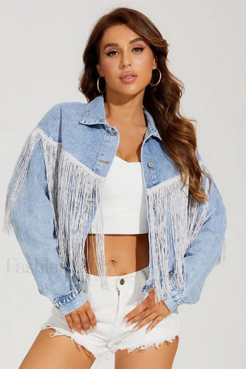 Tassel Trim Washed Jean Jacket