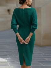 Knit Cowl Neck Batwing Long Sleeve Bodycon Midi Dress 7