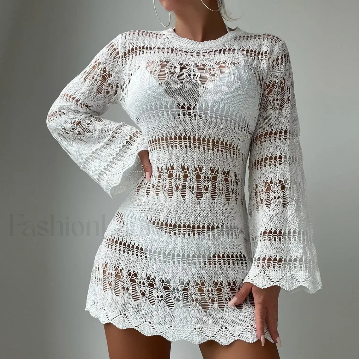Textured Horn Sleeve Short Cover Up