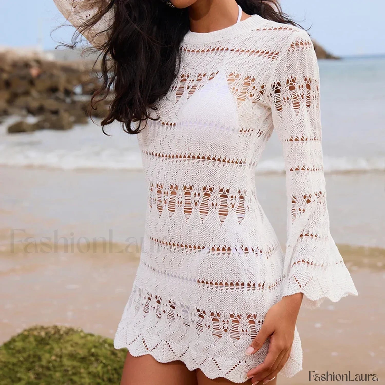 Textured Horn Sleeve Short Cover Up