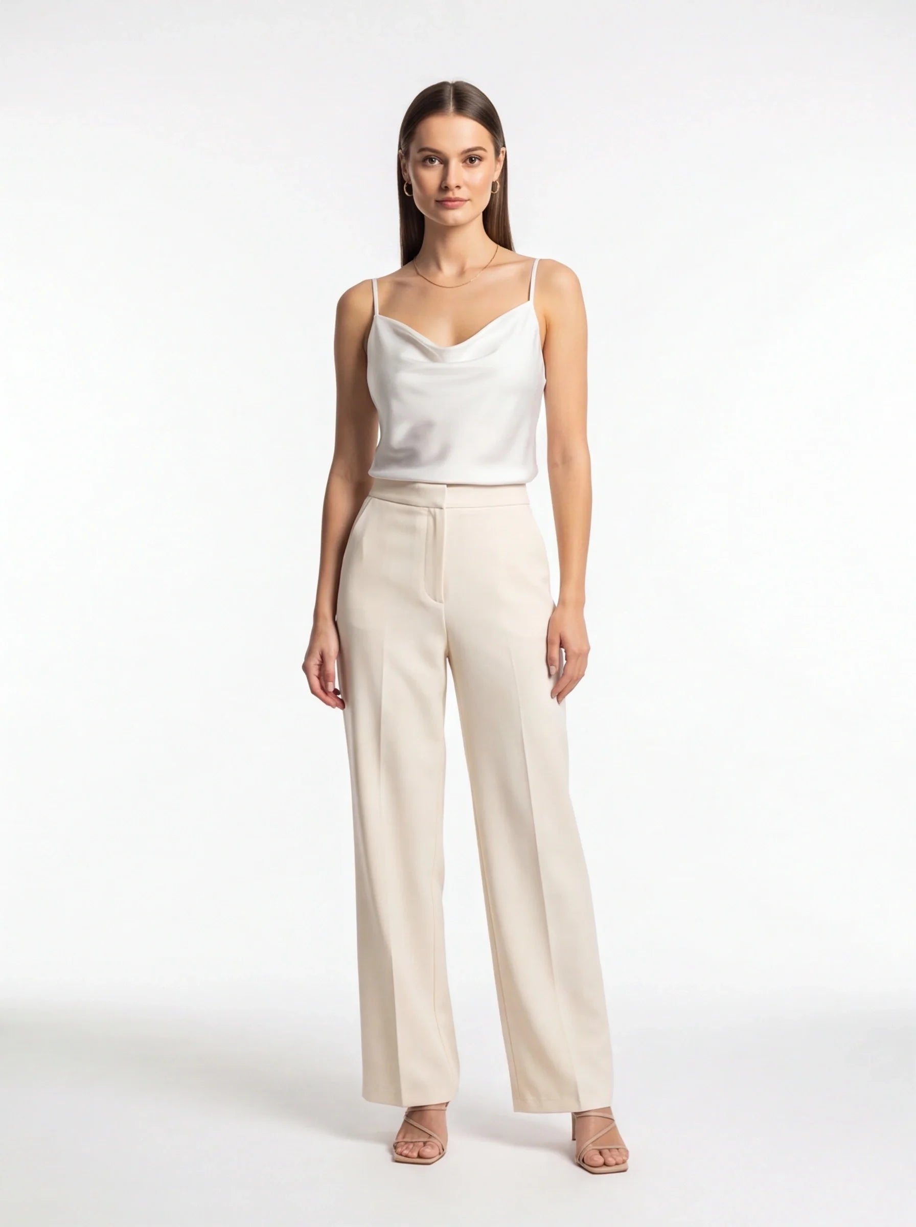 Elegant Silk Cowl Neck Camisole with Adjustable Straps & Luxurious Fin