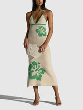 Knitted Suspender Halterneck V-Neck Graceful Backless Sexy Midi Dress Green / S Dresses