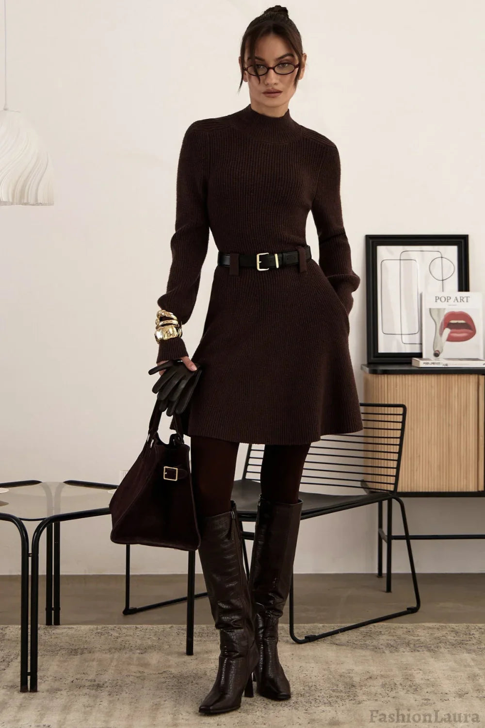 Thick Knit Turtleneck Sweater Dress