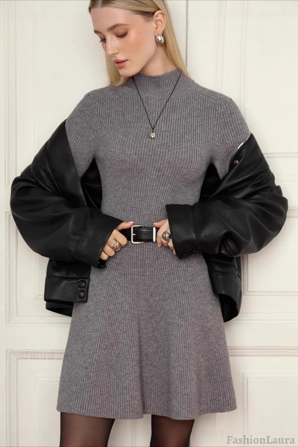 Thick Knit Turtleneck Sweater Dress