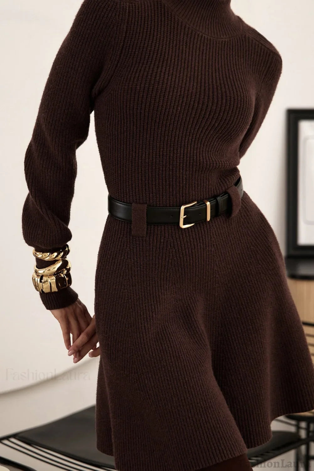Thick Knit Turtleneck Sweater Dress