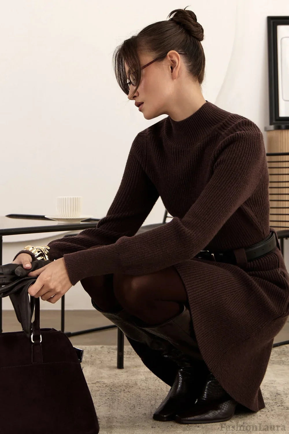 Thick Knit Turtleneck Sweater Dress