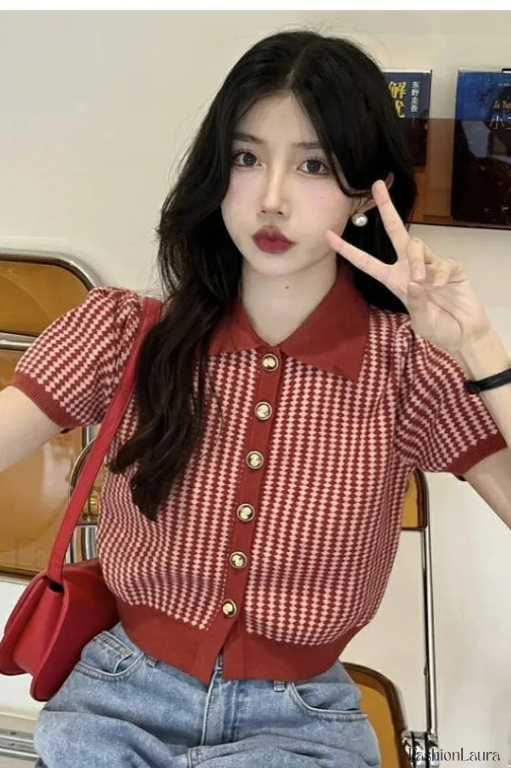 Thin Knit Turn-down Collar Short Sleeve Cardigan