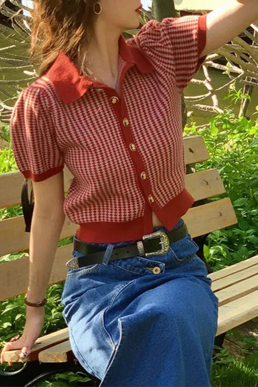 Thin Knit Turn down Collar Short Sleeve Cardigan Red / S