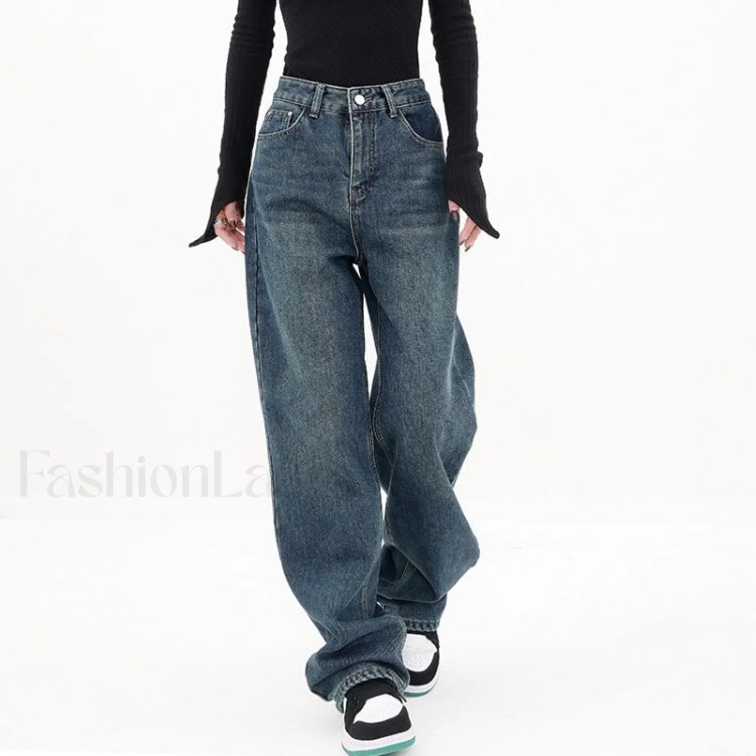 Three Button Baggy Trendy Wide Leg Boyfriend Jeans