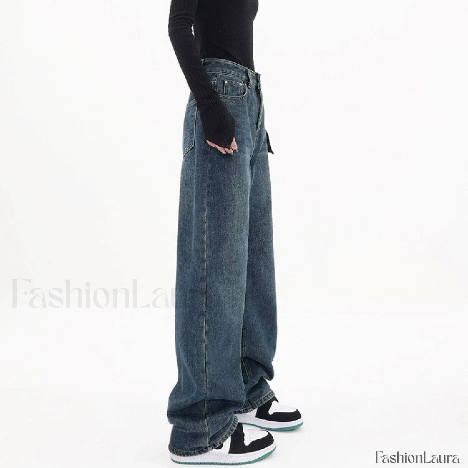 Three Button Baggy Trendy Wide Leg Boyfriend Jeans
