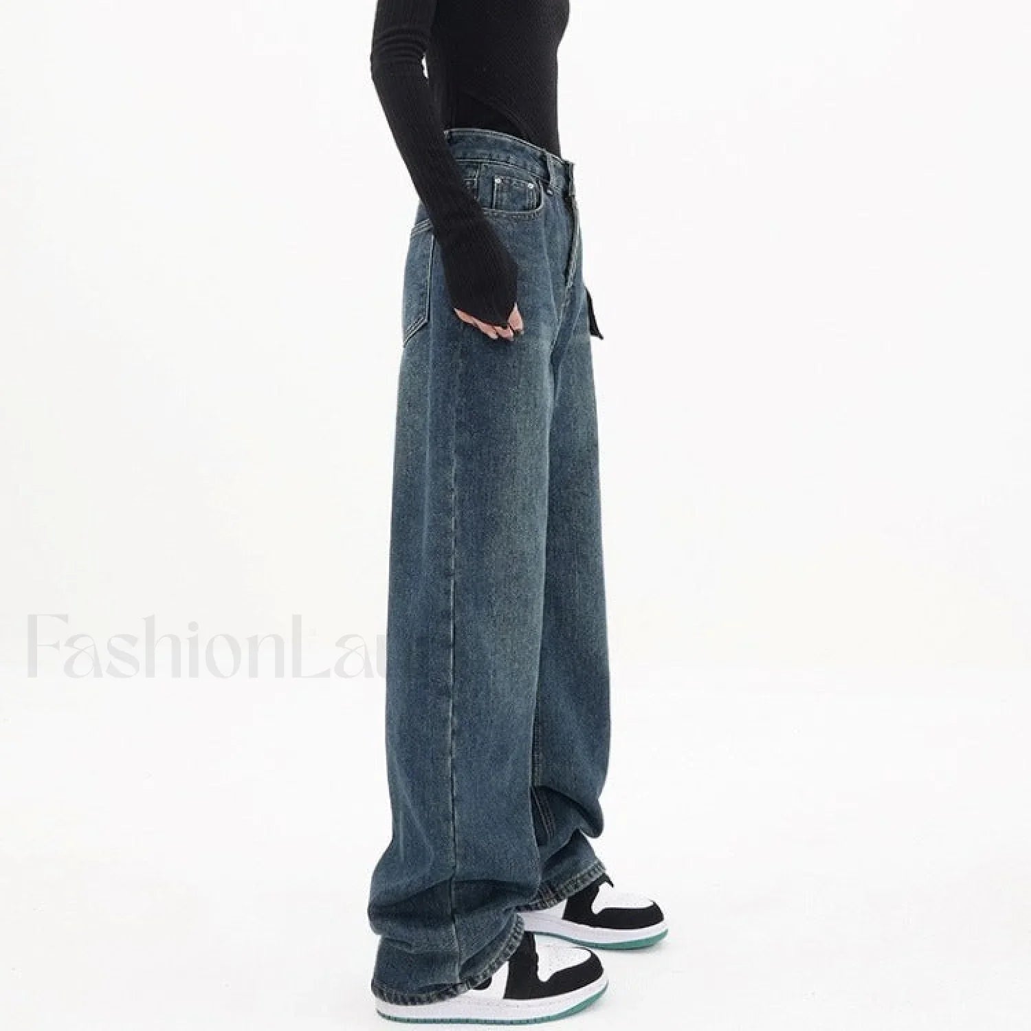 Three Button Baggy Trendy Wide Leg Boyfriend Jeans
