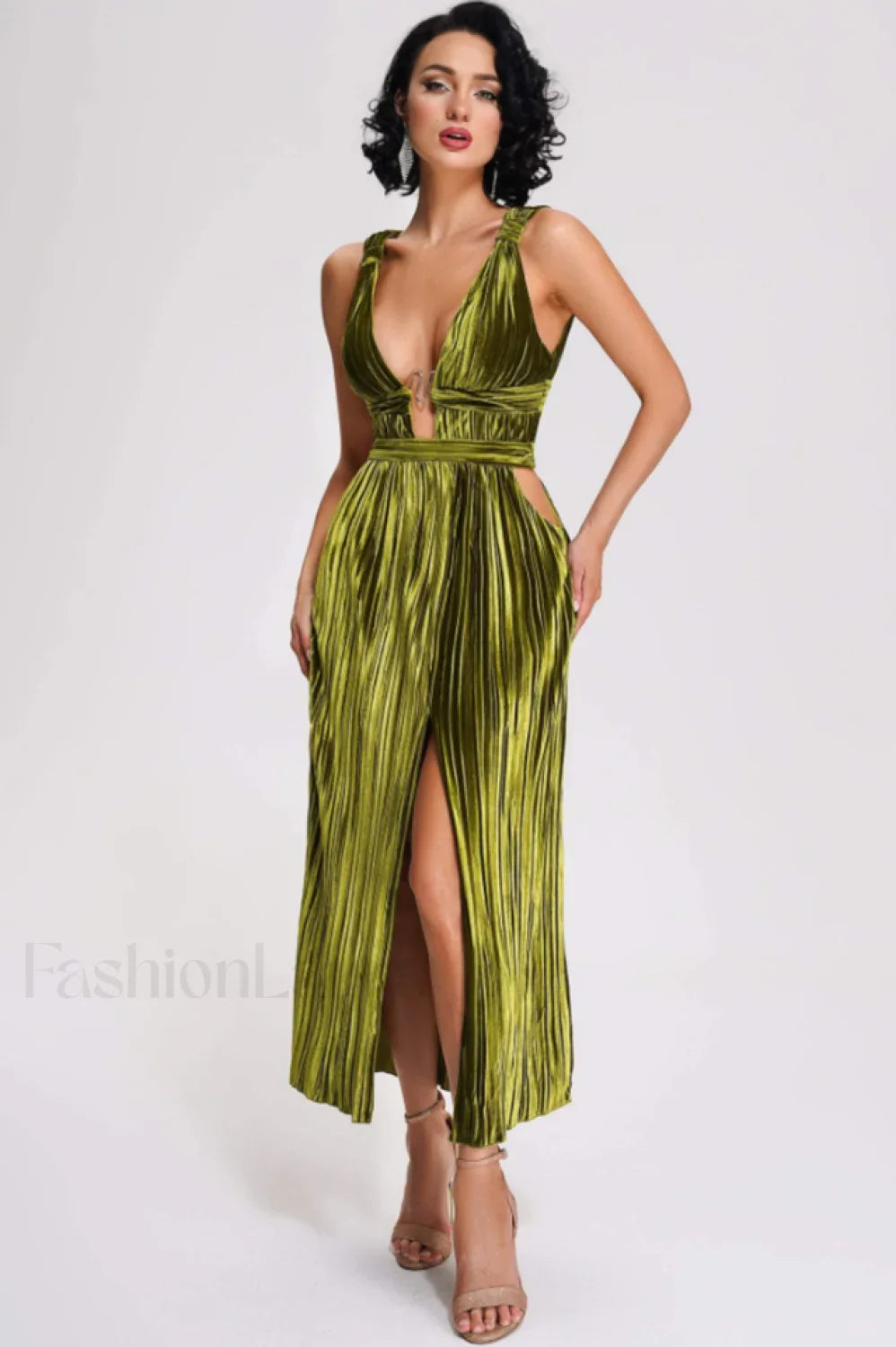 Thyme Velvet Stylish Slit Midi Dress