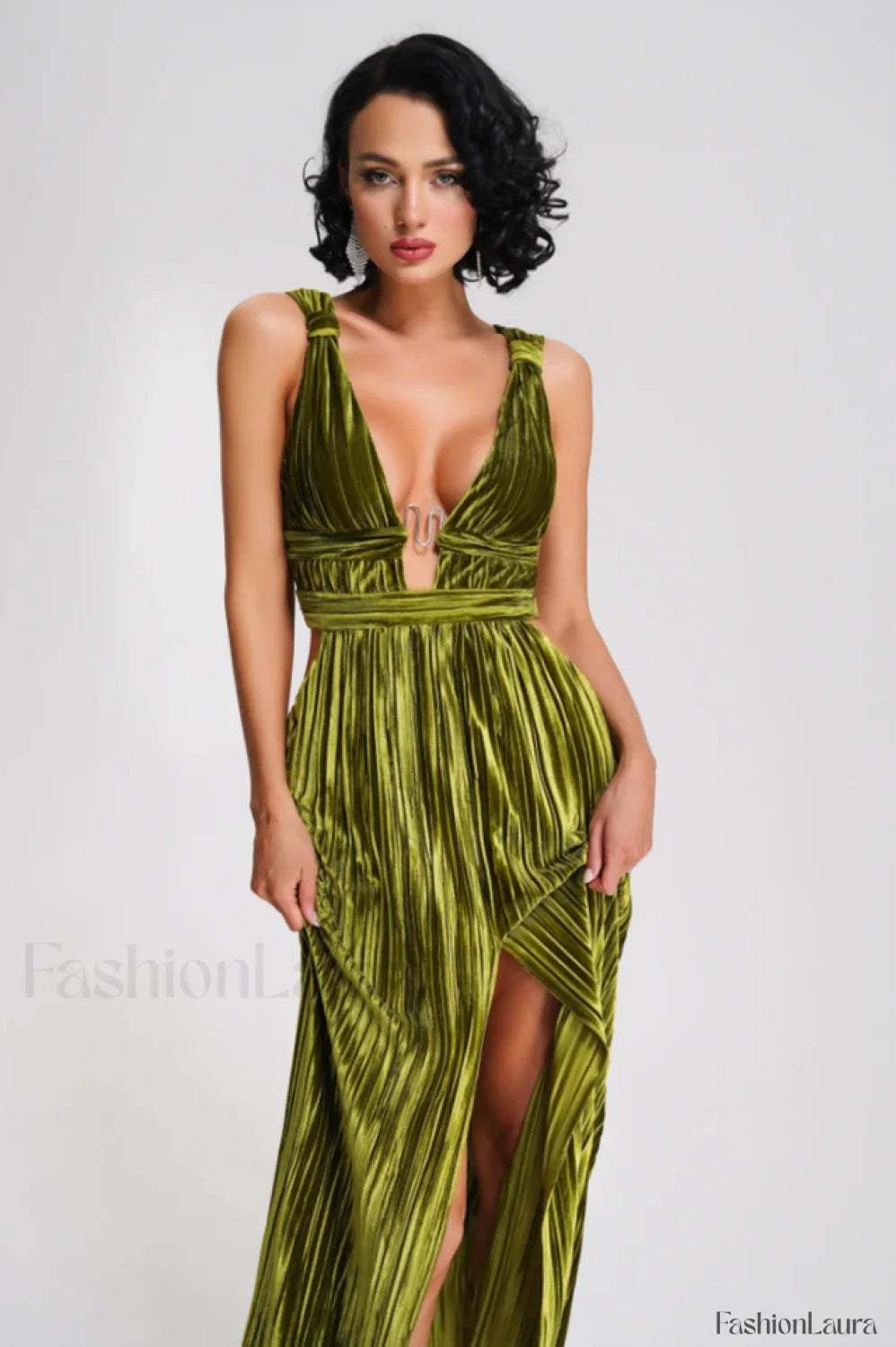 Thyme Velvet Stylish Slit Midi Dress