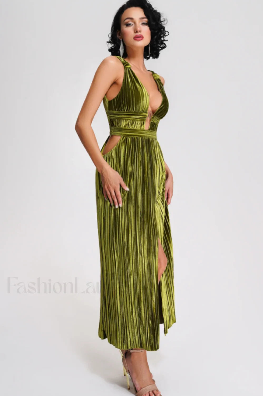 Thyme Velvet Stylish Slit Midi Dress
