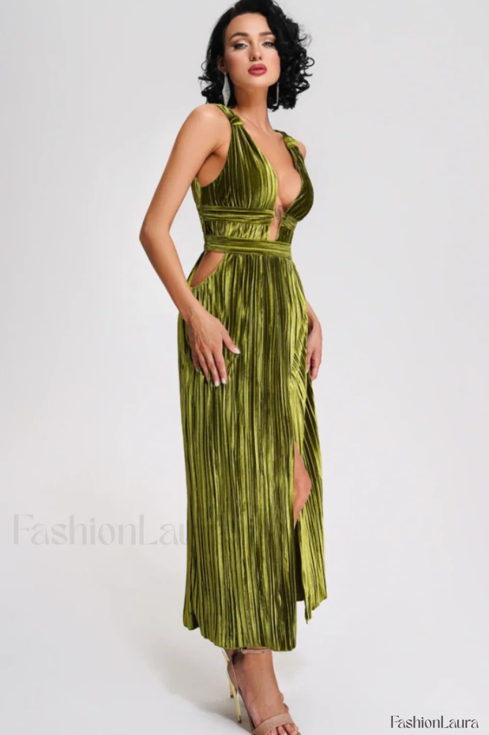 Thyme Velvet Stylish Slit Midi Dress