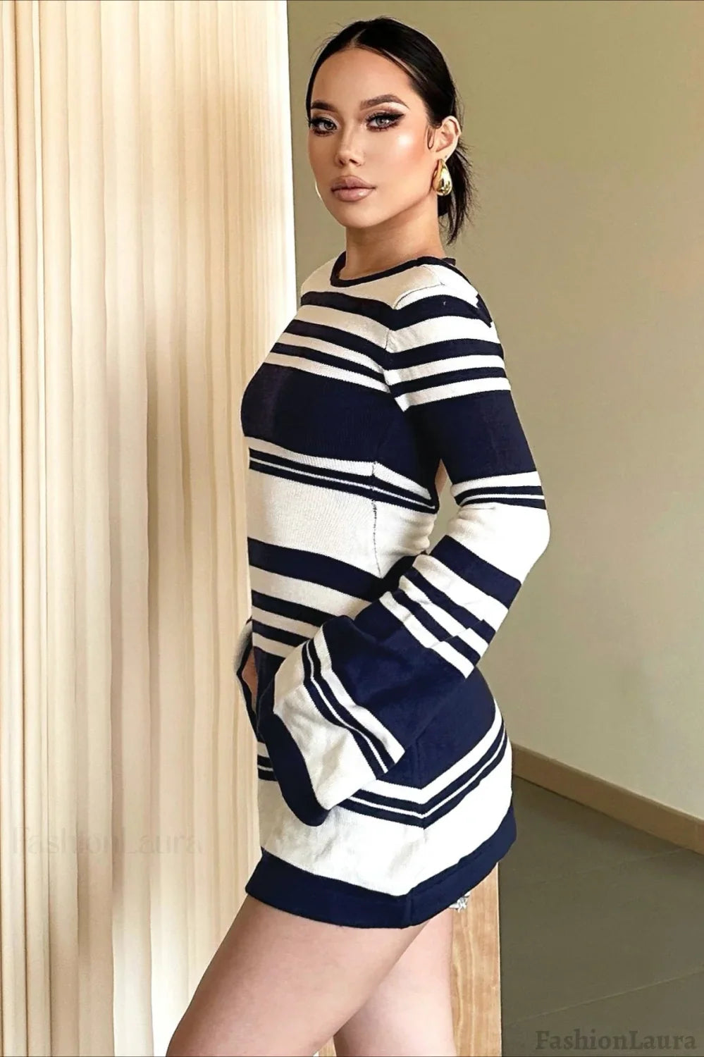 Tie Back Flare Sleeve Sweater Dress