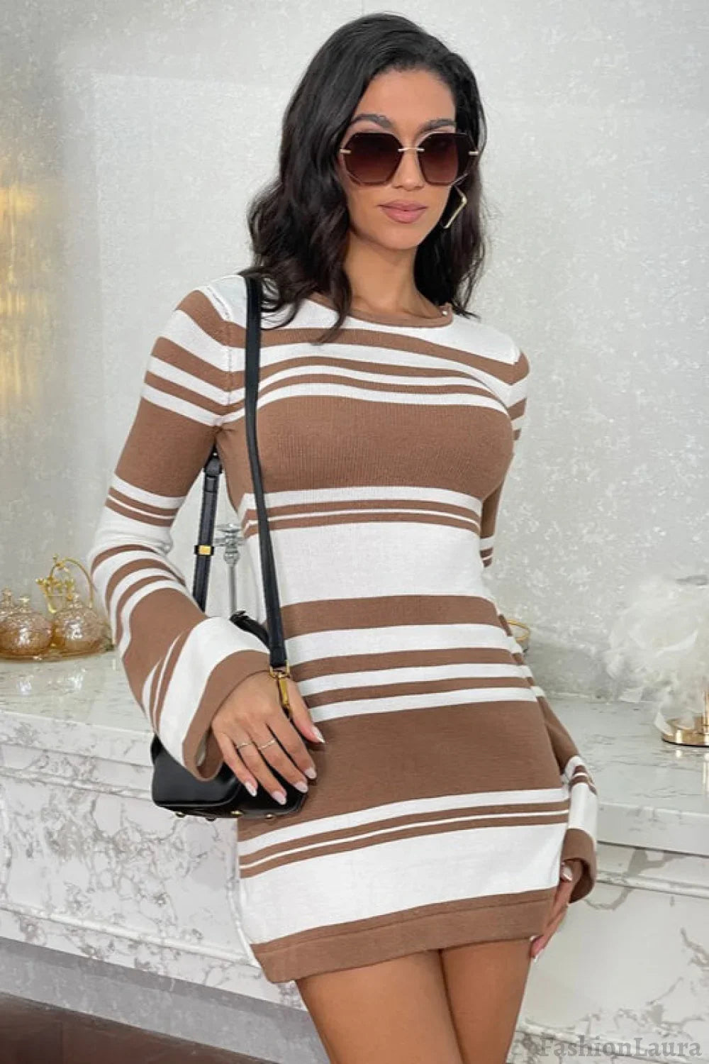 Tie Back Flare Sleeve Sweater Dress