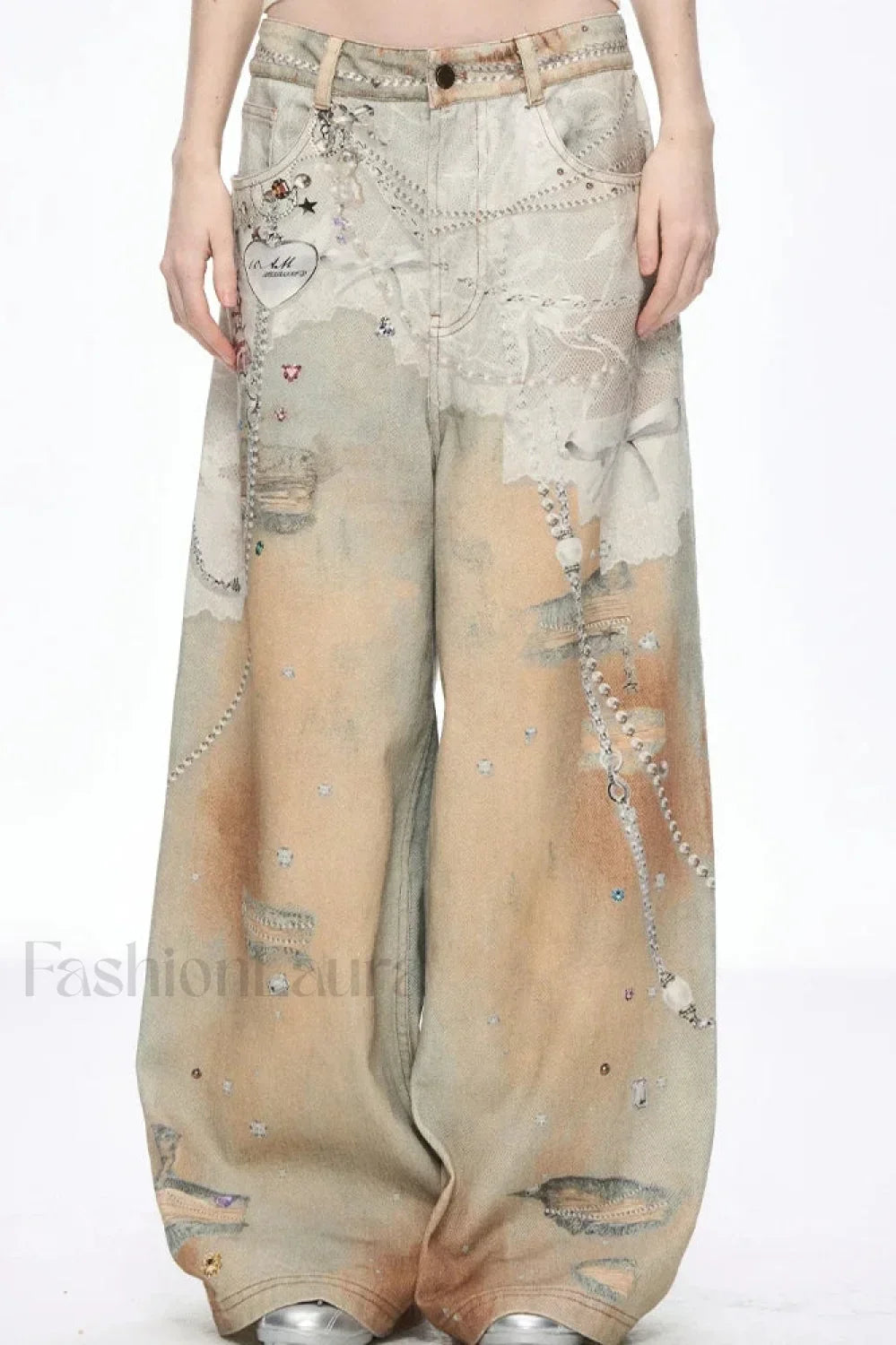 Tie Dye Baggy Wide Leg Denim Jeans Yellow / S
