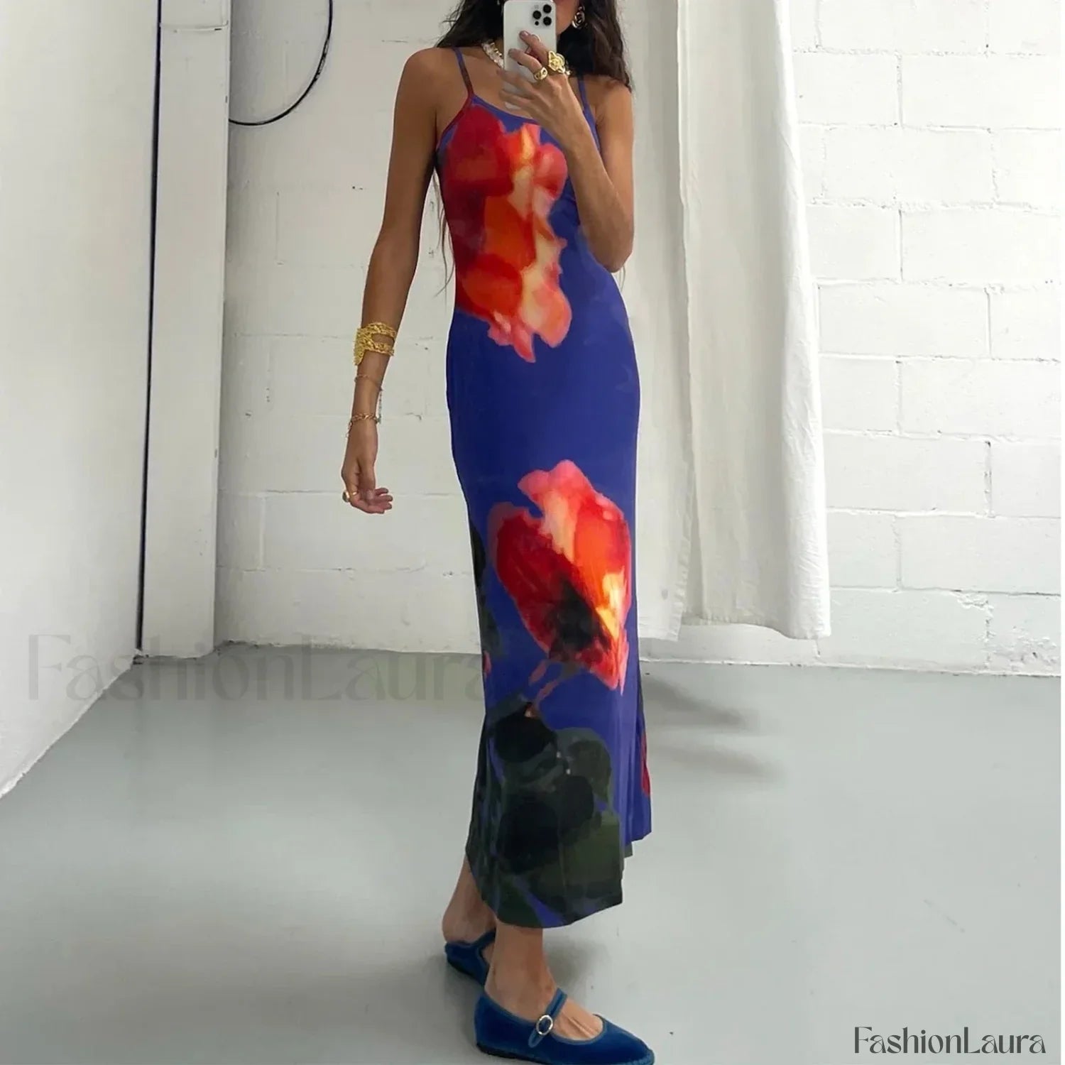 Tie Dye Floral Bodycon Maxi Dress