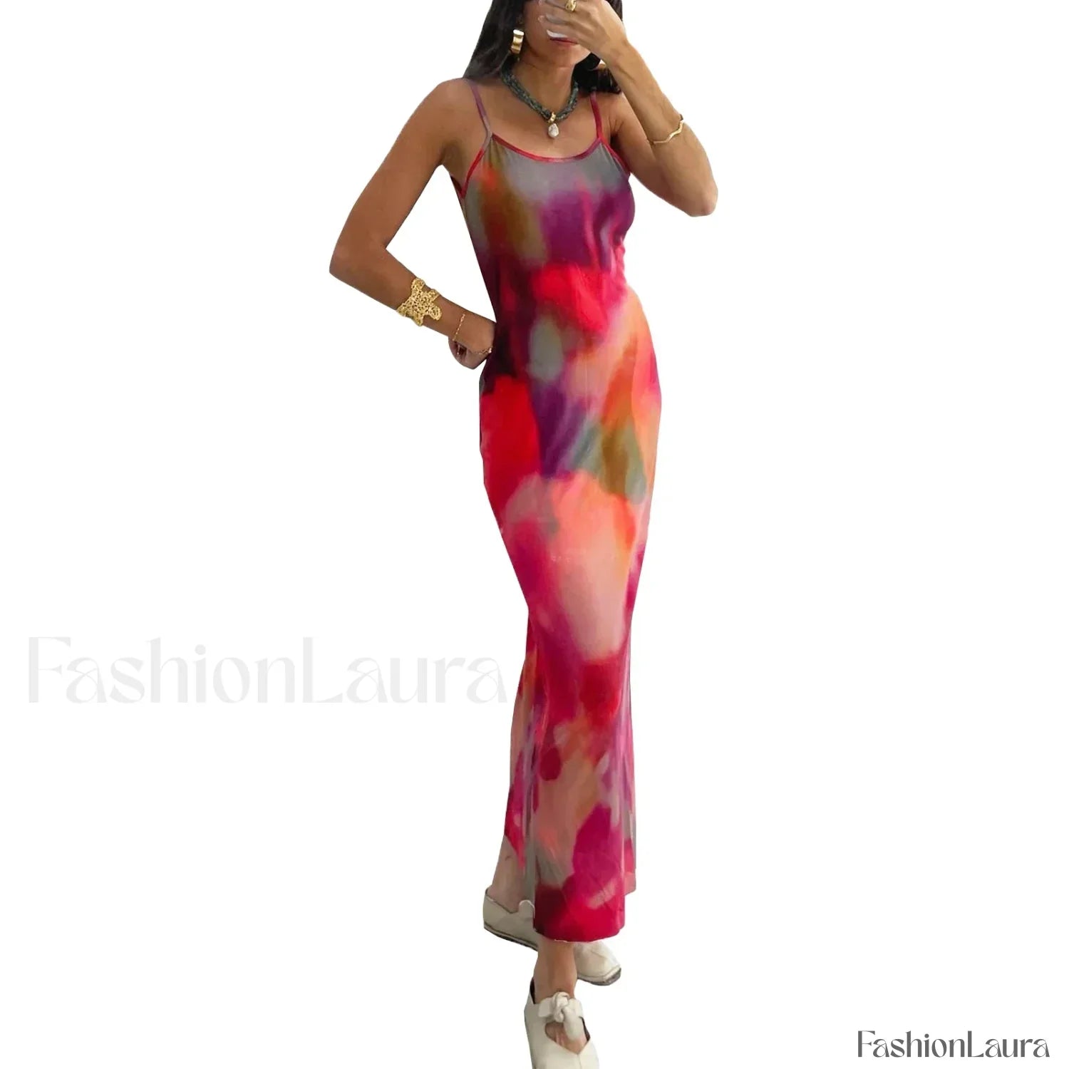 Tie Dye Floral Bodycon Maxi Dress