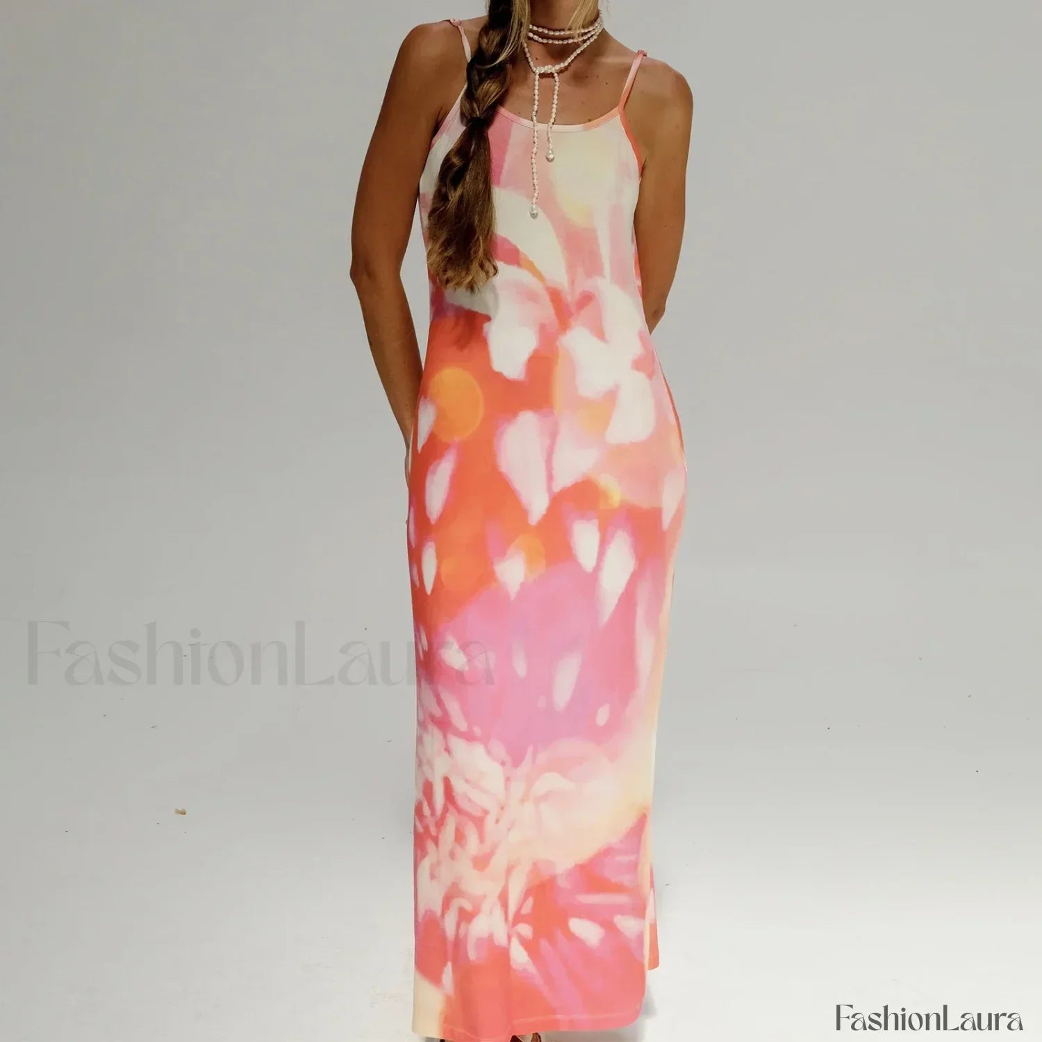 Tie Dye Floral Bodycon Maxi Dress