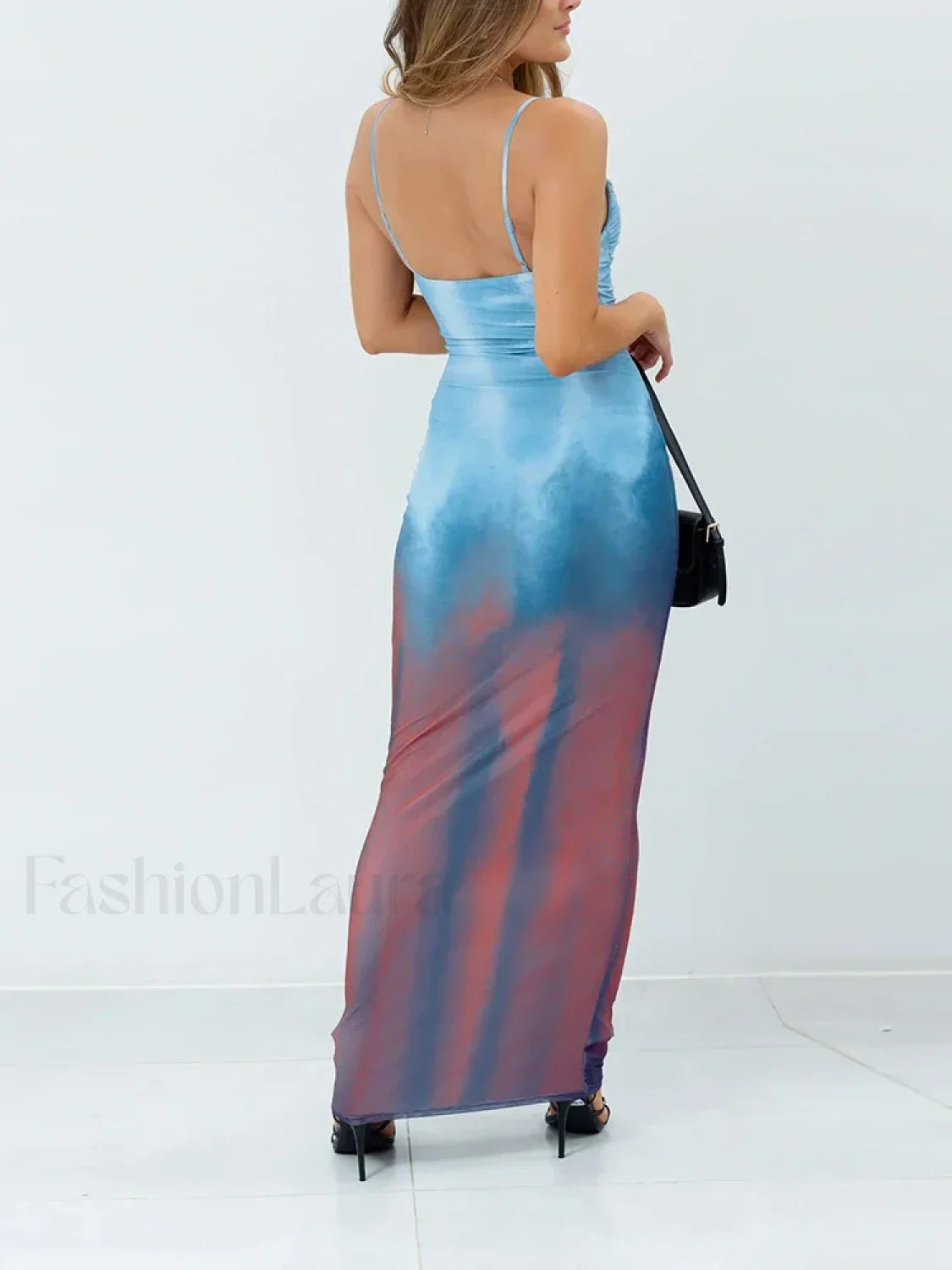 Tie-Dye Gradient Backless Maxi Dress