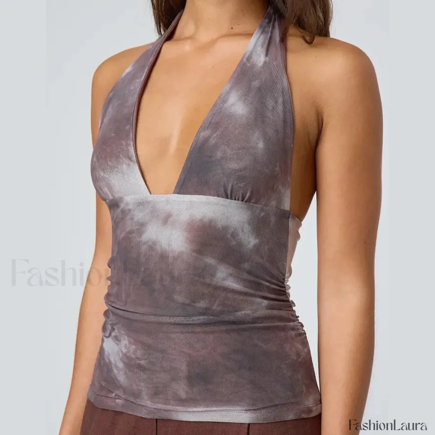 Tie-Dye Halter Backless Crop Top