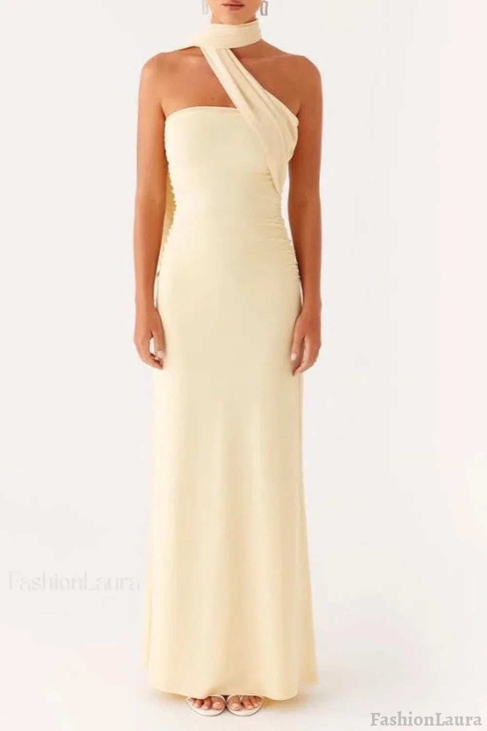 Tie Dye Mesh Spaghetti Strap Maxi Party Dress Beige / S