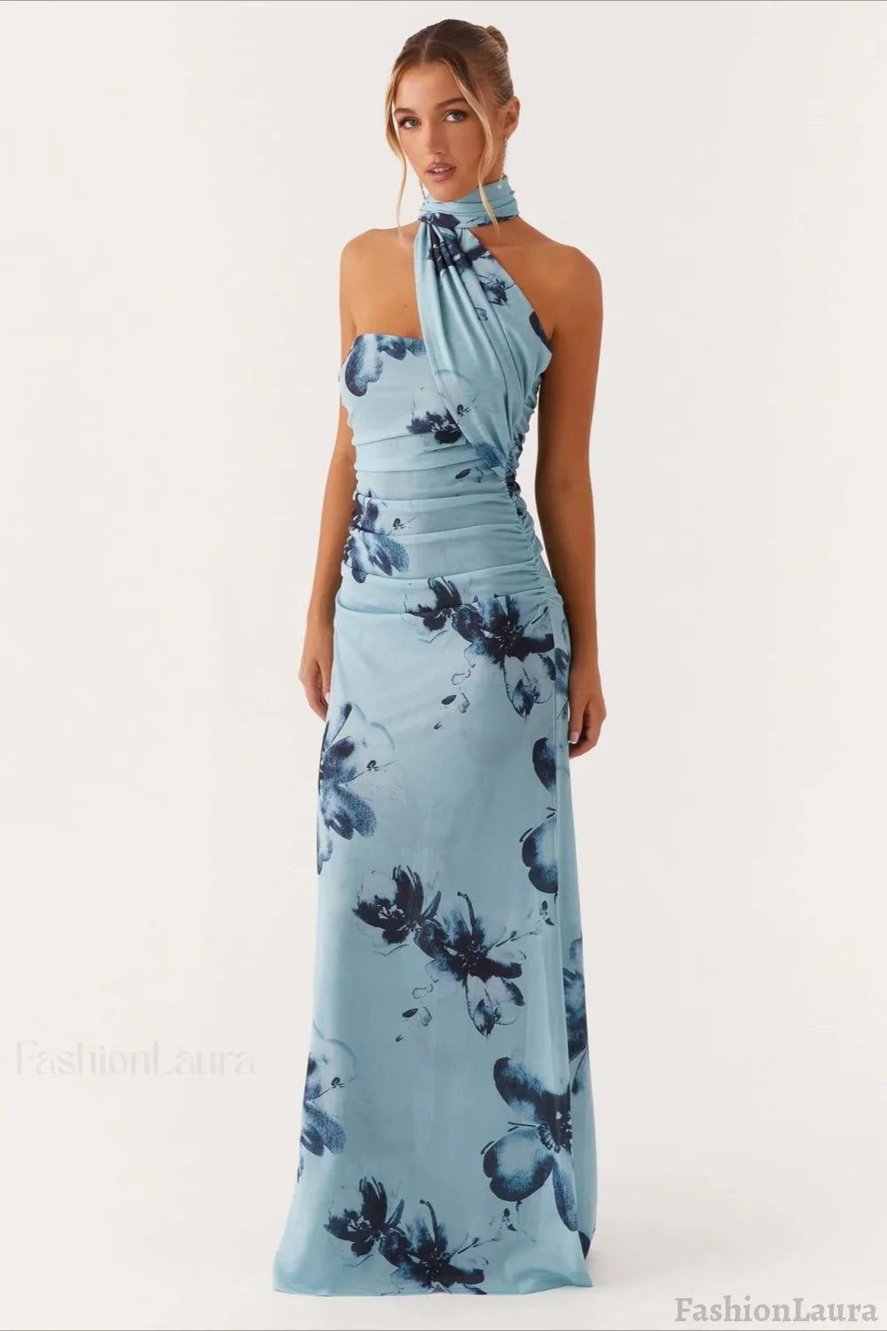 Tie Dye Mesh Spaghetti Strap Maxi Party Dress Blue / S