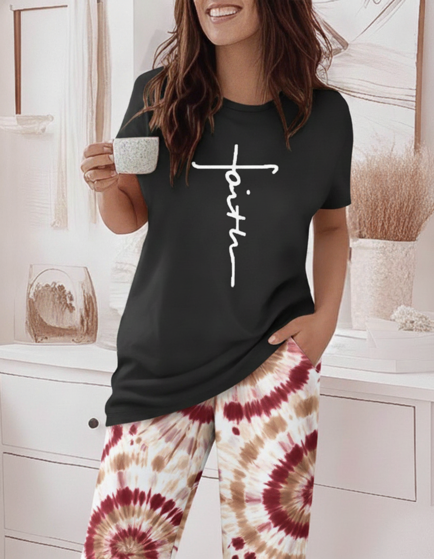 Tie Dye Pajama Set Faith Print