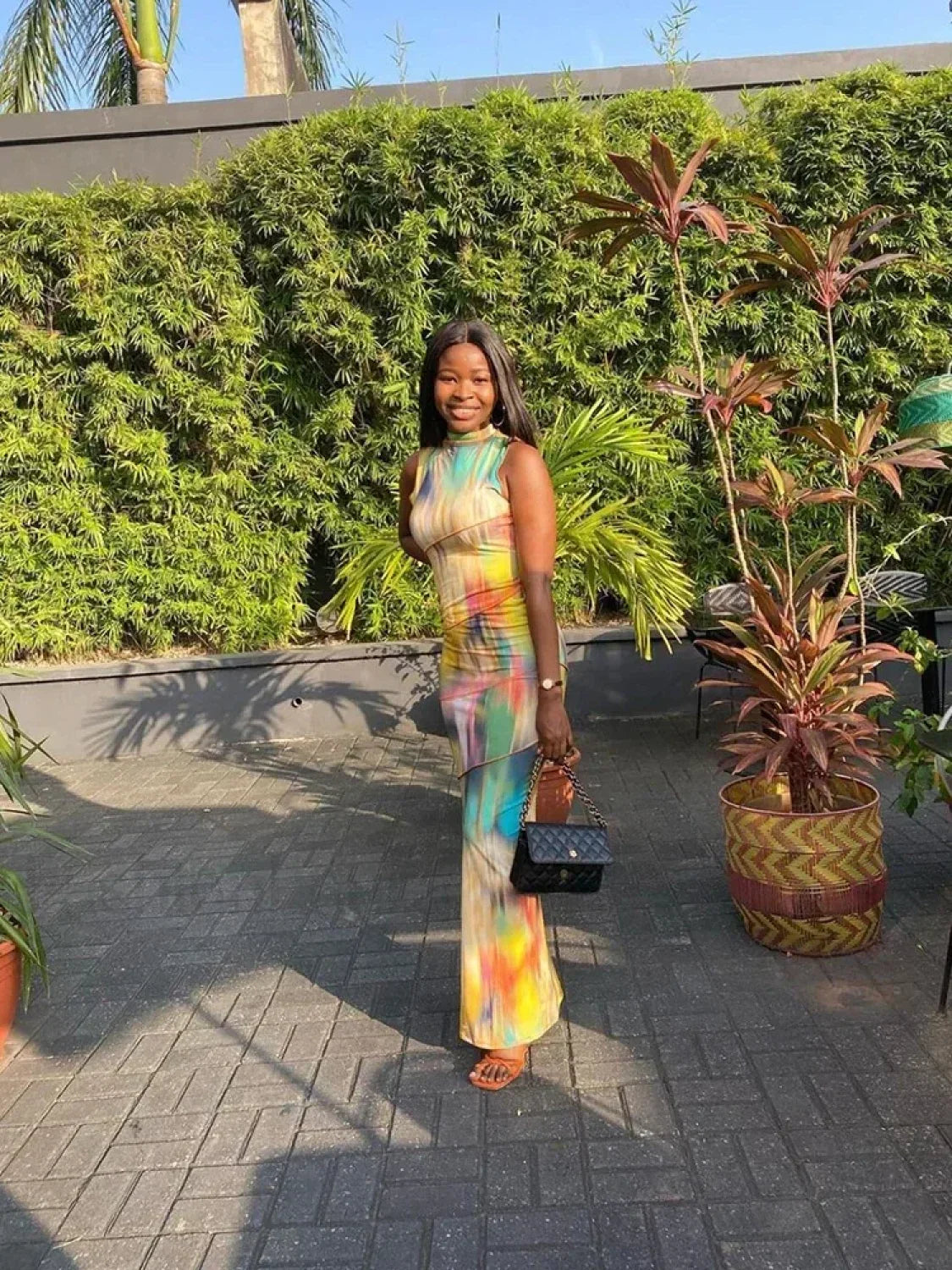 Tie-dye Patchwork O-neck Maxi Dress