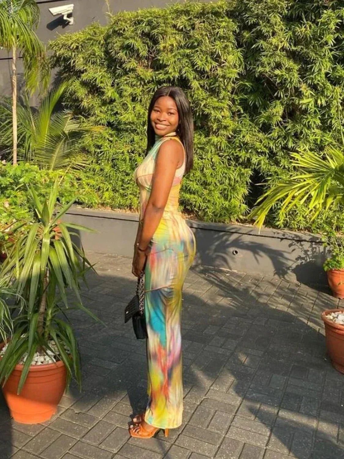 Tie-dye Patchwork O-neck Maxi Dress