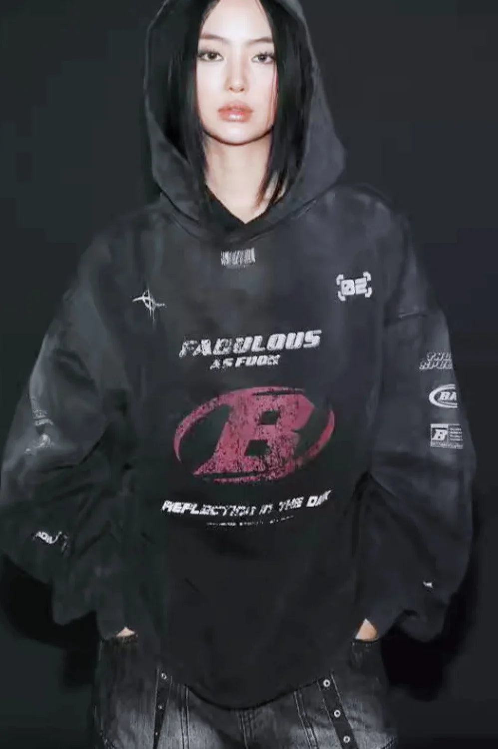 Tie-Dye Print Pullover Hoodie Black / S