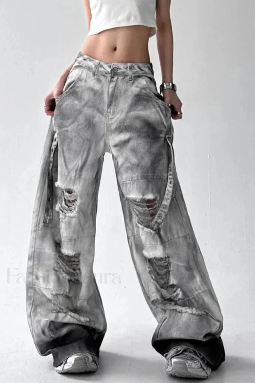 Tie Dye Ripped Wide Leg Jeans